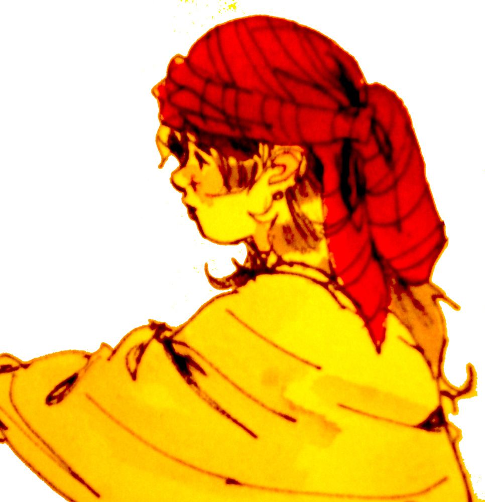 drawing of a woman side profile with red headscarf