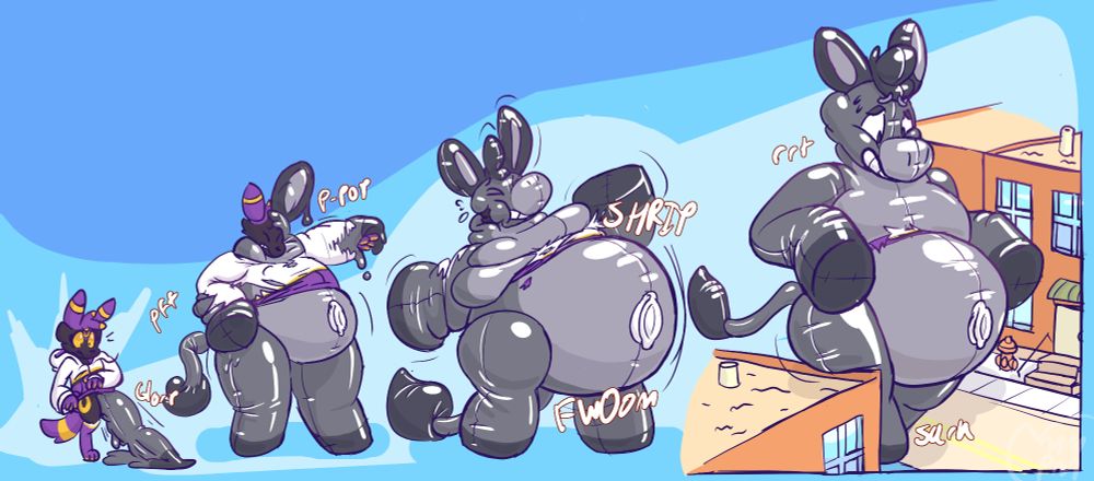 A nonbinary umbreon stepping into grey goop and turning into a giant donkey pooltoy.