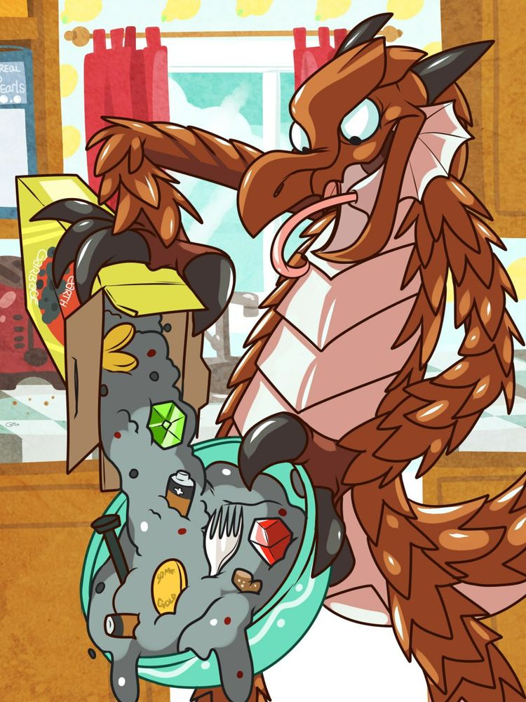 Itzu as a cereal mascot. the cereal is straight garbage