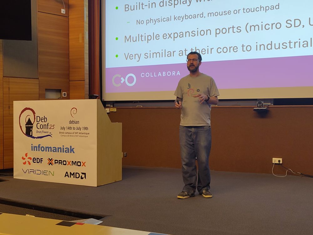 Arnaud Ferraris speaking at DebConf25