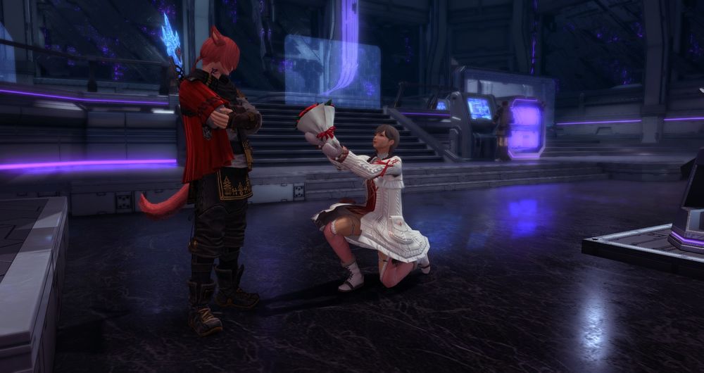 Colette on her knees giving G'raha a flower bouquet because he deserves one
i know a lot of people are probably going to use this emote with npcs so i had to be early!!!! 