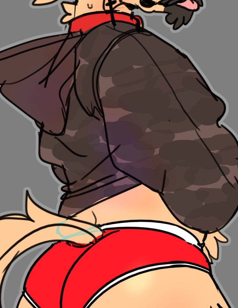 DOG PIC TEASE WITH RED UNDIES AND A BIG BUTT