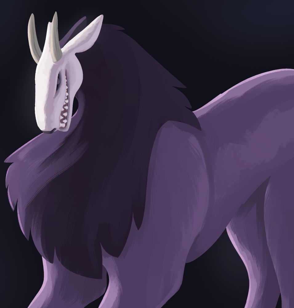 A devious looking beast stares ominously towards the camera with an open smile