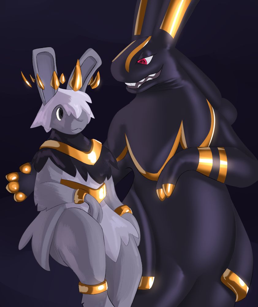 Xenon (stylized as a bunny character as opposed to his usual self) adorning a friend of his with gold accessories