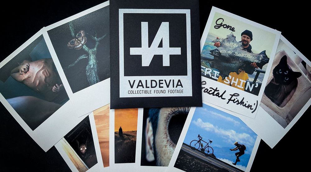 A pack of cards surrounded by 9 polaroid-looking images printed on photographic paper. One of them has marker scribbles on it