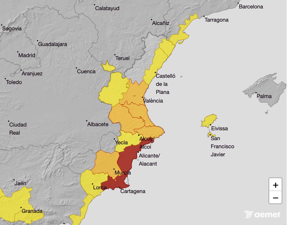 Mapa d'avisos al País Valencià