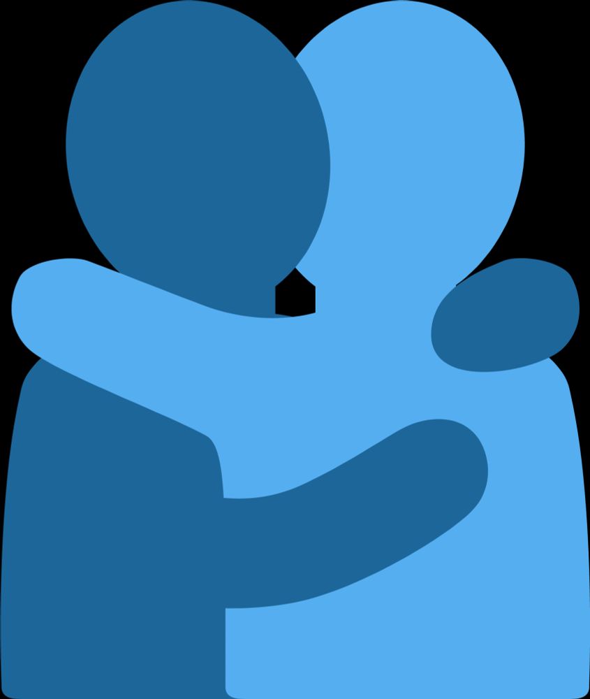 A Discord emote of two blue genderless human forms hugging. One is light blue while the other is dark blue. The art style is very simple and rounded. 