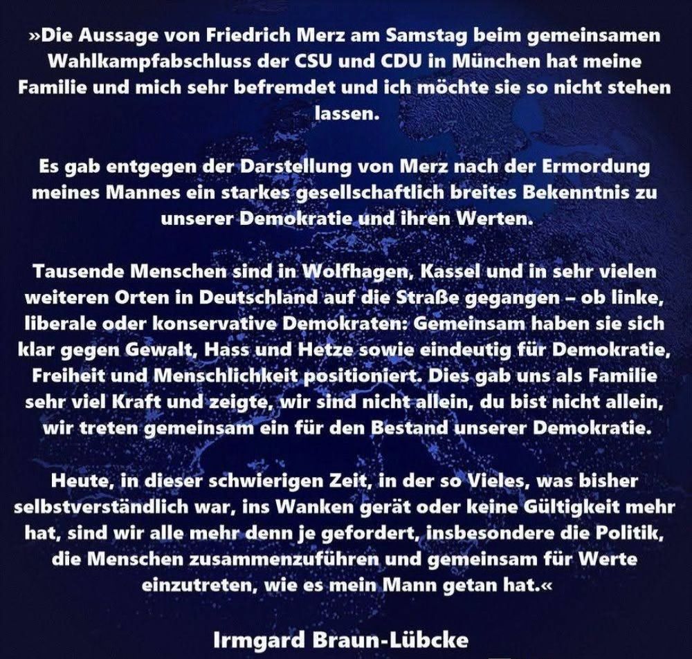 Reiner Text
Erklärung von Frau Irmgard Braun-Lübcke