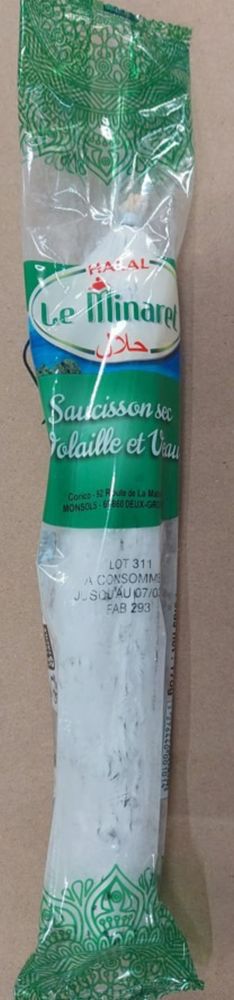 photo de Saucisson sec - Volaille et Veau - Le Minaret
Saucisson sec - Volaille et Veau - Le Minaret - LE MINARET Risques : Salmonella spp (agent responsable de la salmonellose) Motif : Présence de salmonella