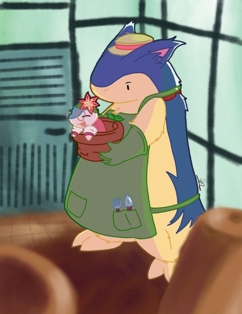 Typhlosion carrying a pot with what could've been a plant inside... 