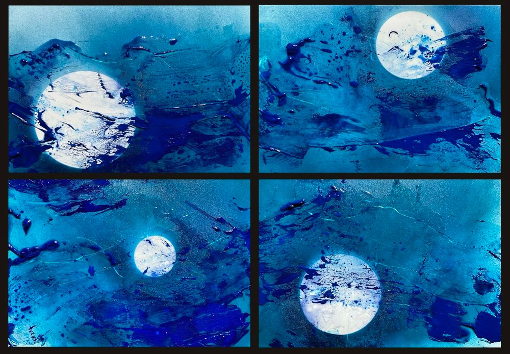 Cuadríptico con las obras "El pantano de la luna" (I a IV), por el pintor abstracto El Gus.
