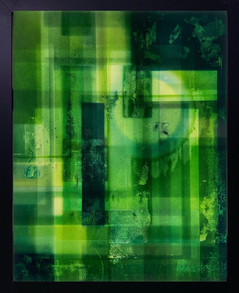 Obra "Visión nocturna 3" (cara 2, retroiluminada) de la serie "Parabellum 4", por el artista abstracto El Gus.
