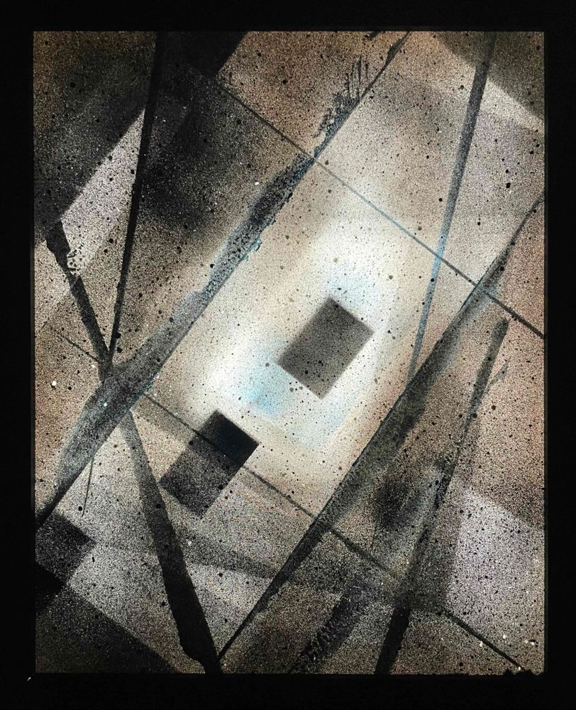Obra "Vista de dron" (encendida a oscuras) de la serie "Parabellum 3", por el artista abstracto El Gus.