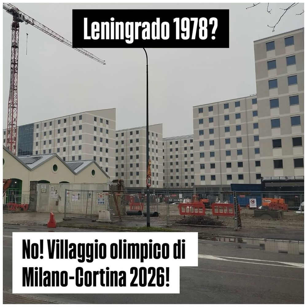 Nell'immagine, una vista del Villaggio Olimpico per Milano-Cortina 2026, paragonato ai blocchi edilizi prefabbricati che caratterizzarono le espansioni urbanistiche delle città sovietiche