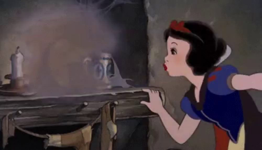 snow white from snow white and the seven dwarfs is looking at a ghost .