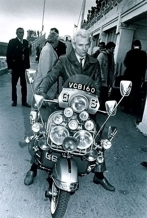 Ace Face in Quadrophenia rides his GS Scooter with his hair cut neat.