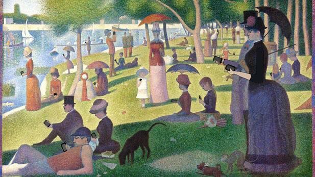 A Sunday Afternoon on the Island of La Grande Jatte, with smartphones 