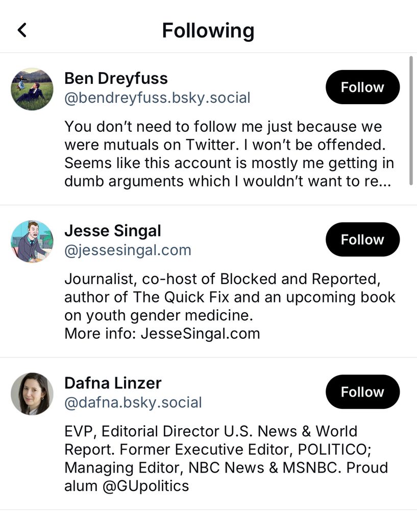 A friend list showing jessesingal.com followed