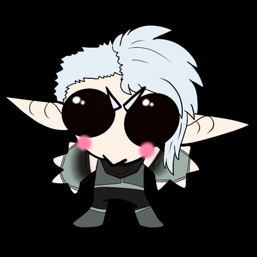 Angry eyebrows and blushing - xe might be smiling evilly like a gremlin