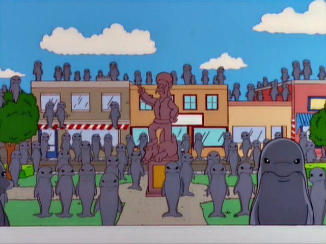 Screenshot aus Simpsons Folge wo die Delfine Springfield übernehmen und an Land gehen 4 
