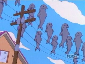 Screenshot aus Simpsons Folge wo die Delfine Springfield übernehmen und an Land gehen 
