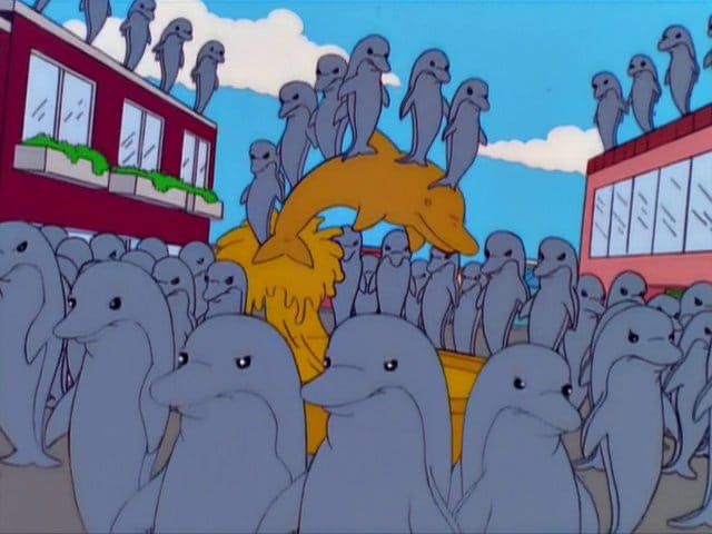 Screenshot aus Simpsons Folge wo die Delfine Springfield übernehmen und an Land gehen 3