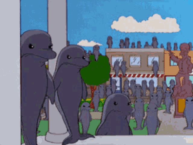 Screenshot aus Simpsons Folge wo die Delfine Springfield übernehmen und an Land gehen 2