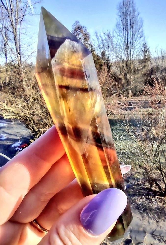 Yellow Rainbow Fluorite Crystal Pipe