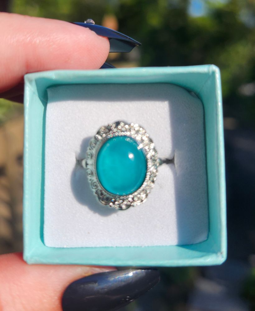 Blue apatite oval ring