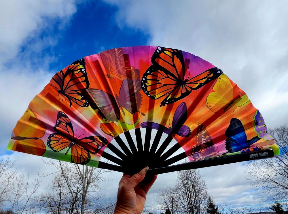 sunset orange fan with monarch butterflies