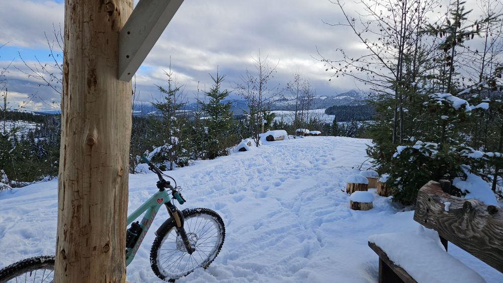 Mtb at top of snowy mountain