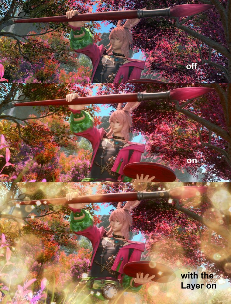 Presenting different settings of Honey Bee reshade preset.