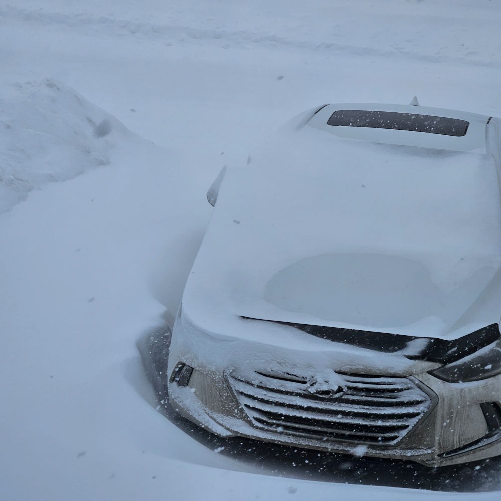 Voiture enneigée. La neige est largement au niveau de la portière