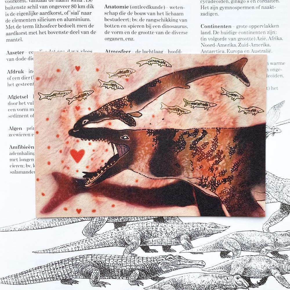 mosasaurus and baby postcard