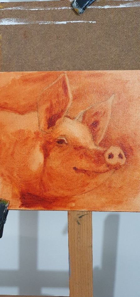 Oil painting of a pig