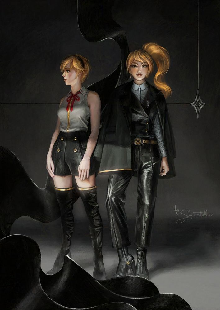 Anon and Kanon from Vocaloid3, dressed in black.
