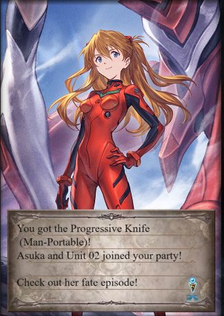 character recruitment screen for Asuka and Unit 02 in Granblue