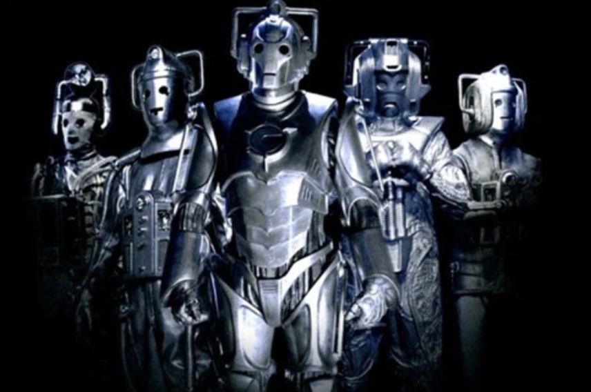 Five iterations of Cybermen from the TV series Doctor Who 