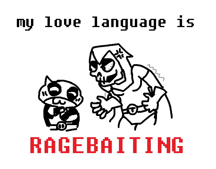 meme redraw of taskmaster raging at deadpool who’s love language is pissing people off. It was redrawn to give taskmaster with blood shot eyes 