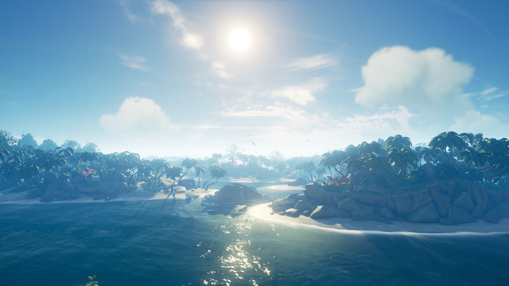 Shark Bait Cove with the bright sun shining above.