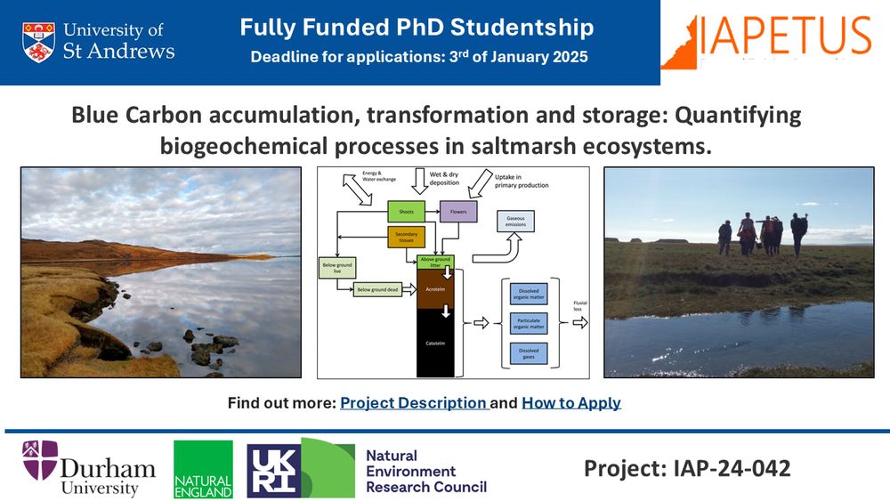 https://iapetus2.ac.uk/studentships/blue-carbon-accumulation-transformation-and-storage-quantifying-biogeochemical-processes-in-saltmarsh-ecosystems/