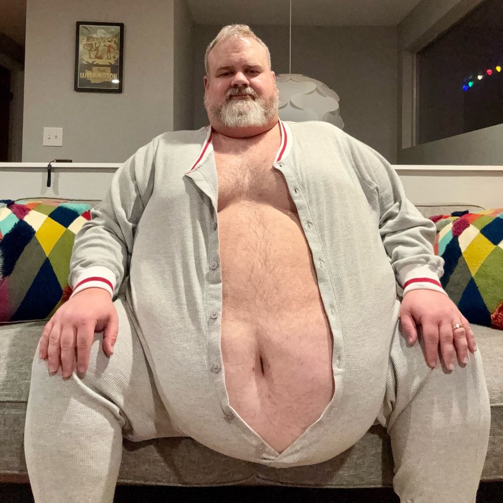 Big bear belly in a union suit