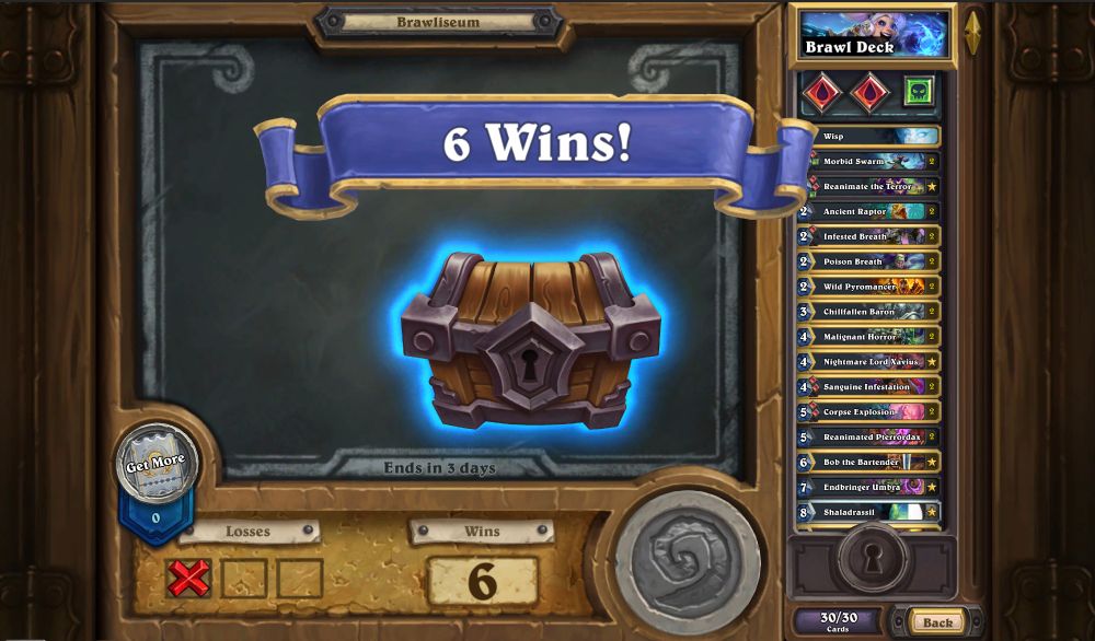 Screenshot from Hearthstone showing 6 wins with Quest Death Knight