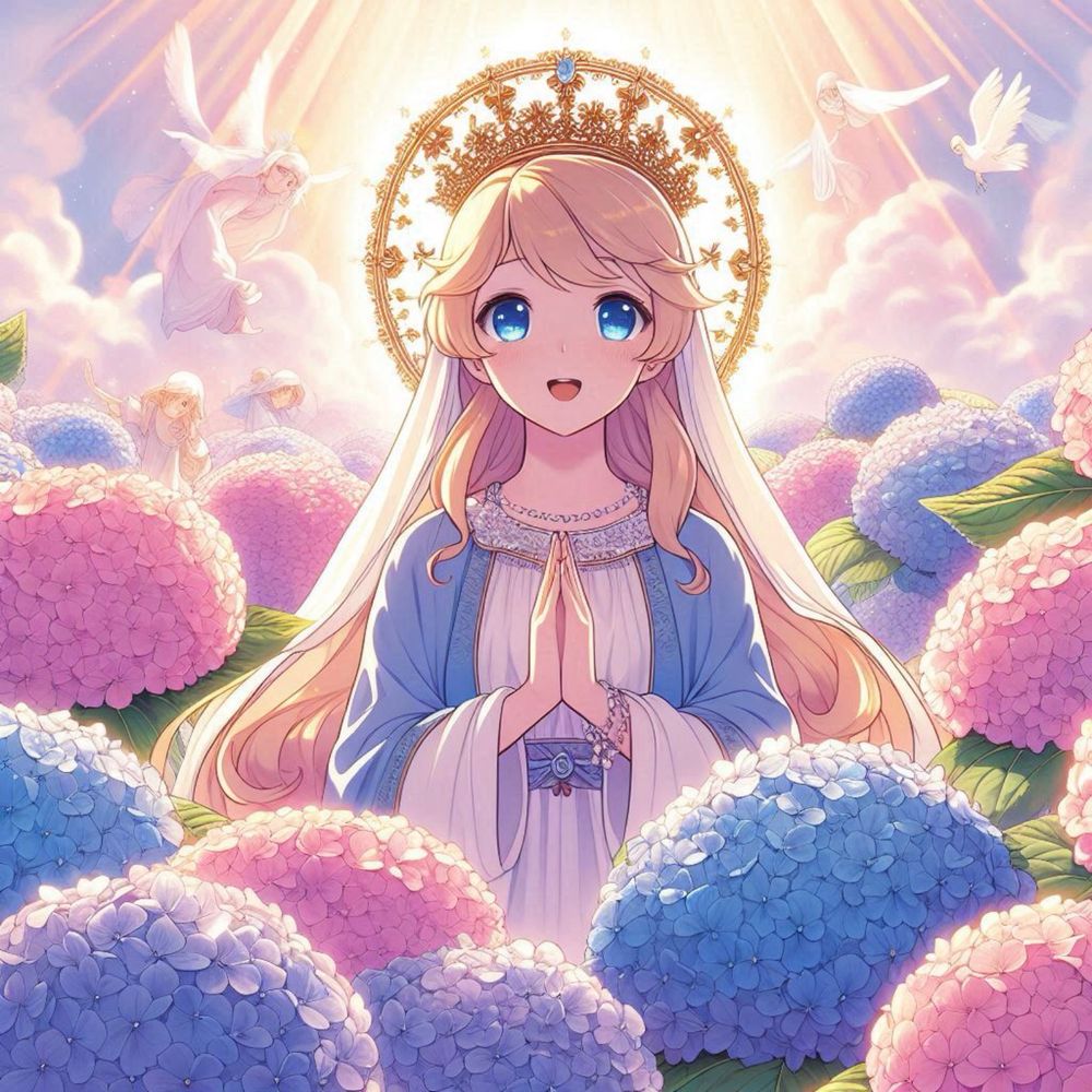 紫陽花の中の聖母マリア様