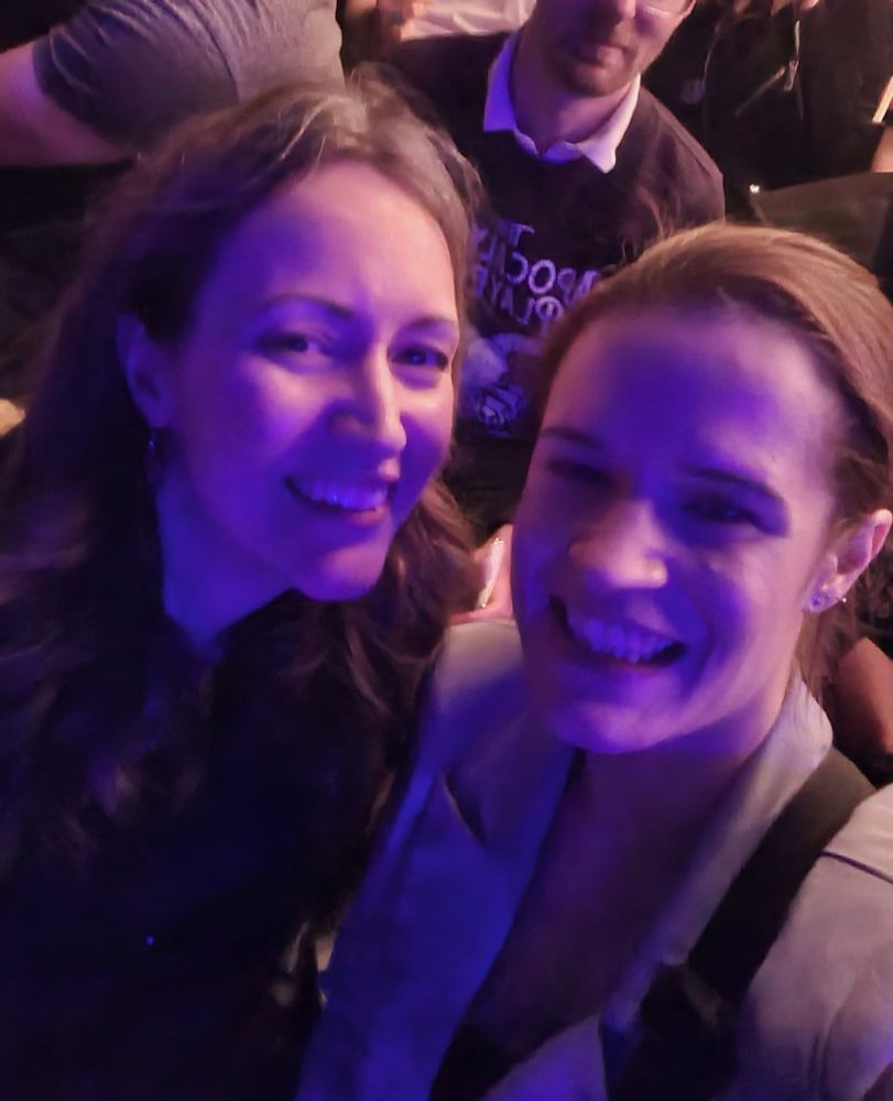 Me (right) and my friend Jo (left) taking a selfie in the crowd.