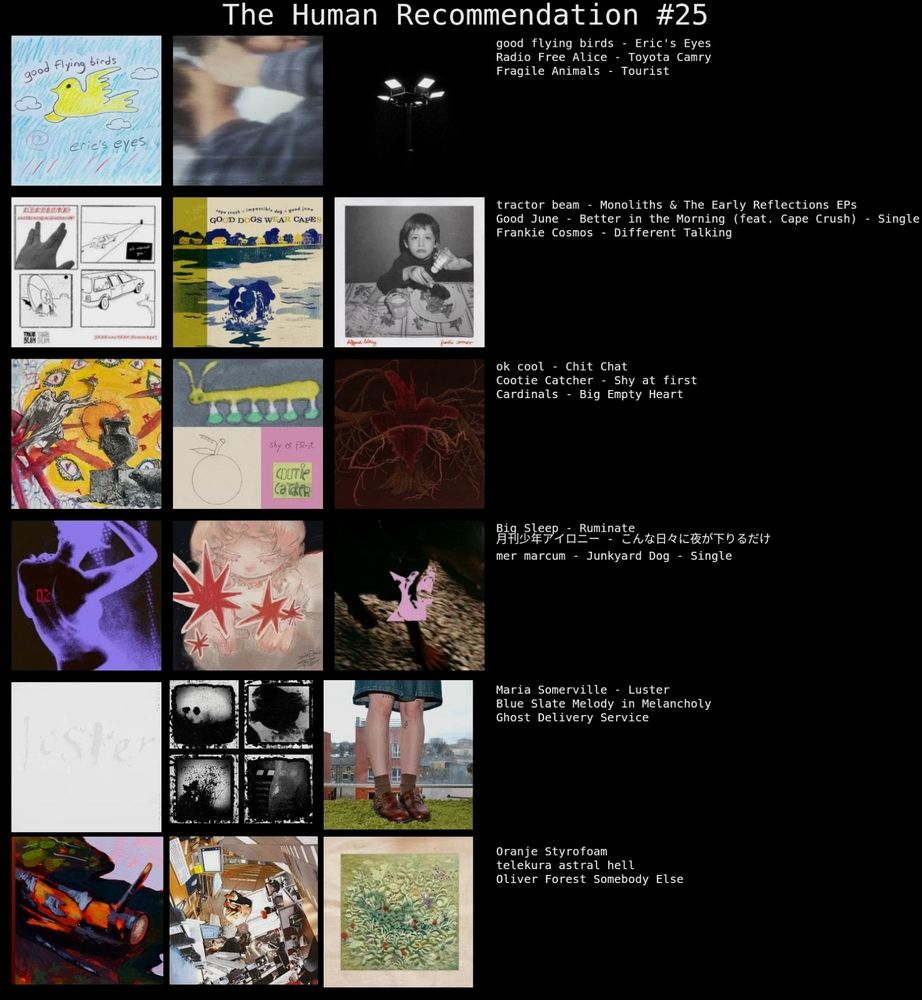 The Human Recommendation radio show,  grid list of upcoming music that will feature on it. 