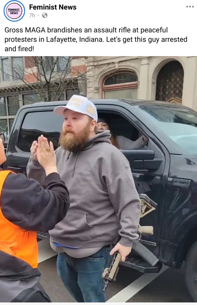MAGA man w assault rifle at peaceful hands off rally 