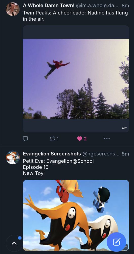 two random posts at the same time. in the first, a woman with blonde hair wearing red sails powerfully through the air. in the second, a girl with blonde hair wearing red sails powerfully through the air 
