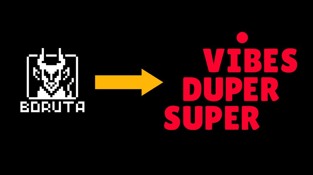 Boruta logo on the left, yellow arrow pointing to the right, Super Duper Vibes logo on the right.