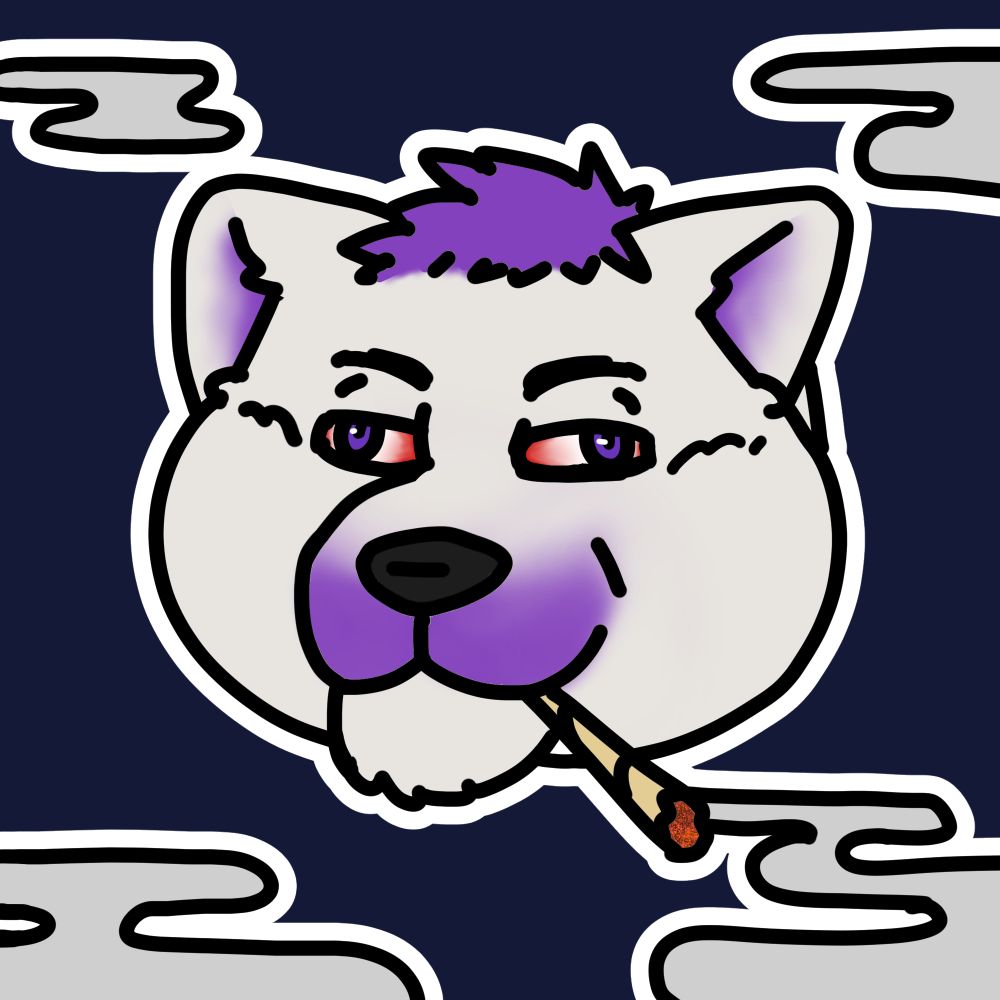 White and purple husky smoking weeb